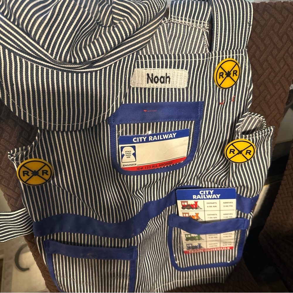 Melissa and Doug- Kids Train Conductor Costume - Blue and White Stripes